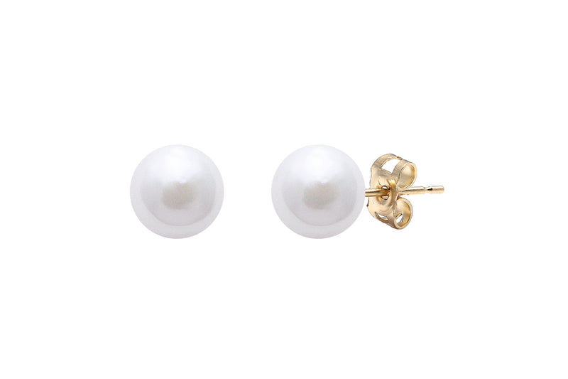 White Cultured Akoya Stud Earrings 7-7.5mm 9ct Yellow Gold ESCPYG7W