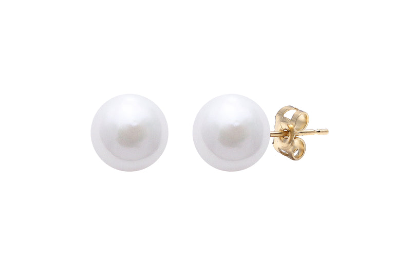 White Cultured Akoya Stud Earrings 8-8.5mm 9ct Yellow Gold ESCPYG8W