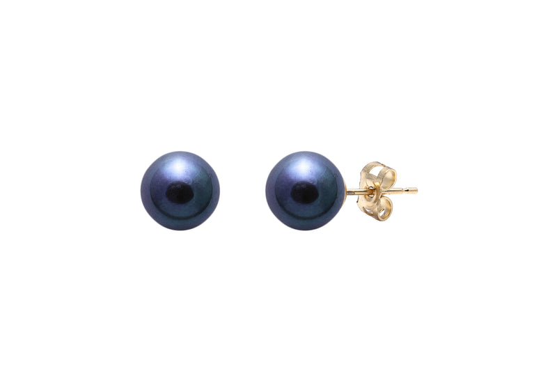 Black Round Cultured River Pearl Stud Earrings 6-6.5mm 9ct Yellow Gold ESRBYG6