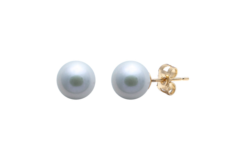 Grey Round Cultured River Pearls Stud Earrings 7-7.5mm 9ct Yellow Gold ESRGYG7