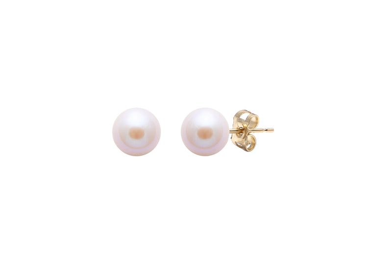 Pink Round Cultured River Pearl Stud Earrings 5-5.5mm 9ct Yellow Gold ESRPYG5