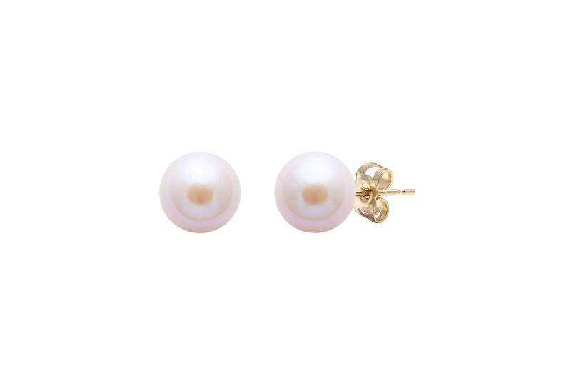 Pink Round Cultured River Pearl Stud Earrings 6-6.5mm 9ct Yellow Gold ESRPYG6