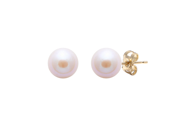 Pink Round Cultured River Pearl Stud Earrings 7-7.5mm 9ct Yellow Gold ESRPYG7