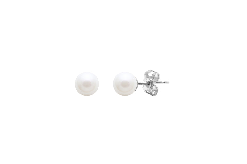 White Round Cultured River Pearl 4-4.5mm Stud Earrings Silver ESRWSIL4