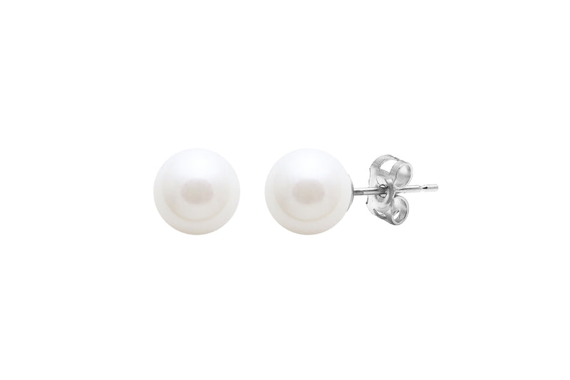 White Round Cultured River Pearl 6.5-7mm Stud Earrings Silver ESRWSIL6.5