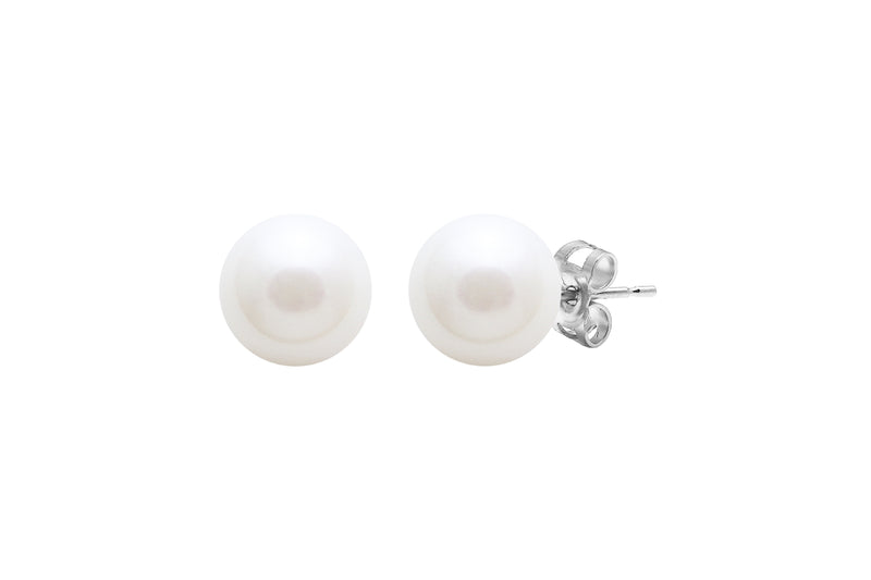 White Round Cultured River Pearl 7.5-8mm Stud Earrings Silver ESRWSIL7.5