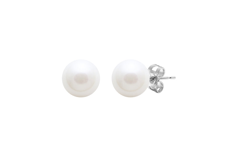 White Round Cultured River Pearl 7-7.5mm Stud Earrings Silver ESRWSIL7