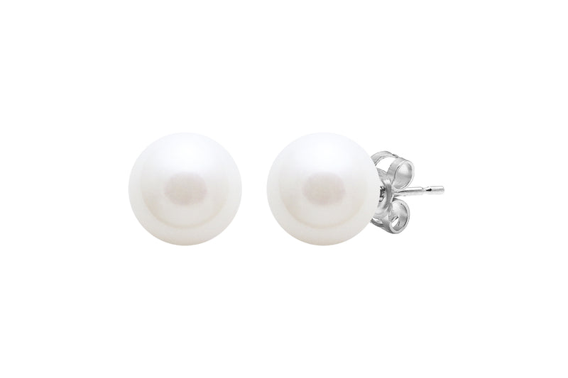 White Round Cultured River Pearl 8.5-9mm Stud Earrings Silver ESRWSIL8.5