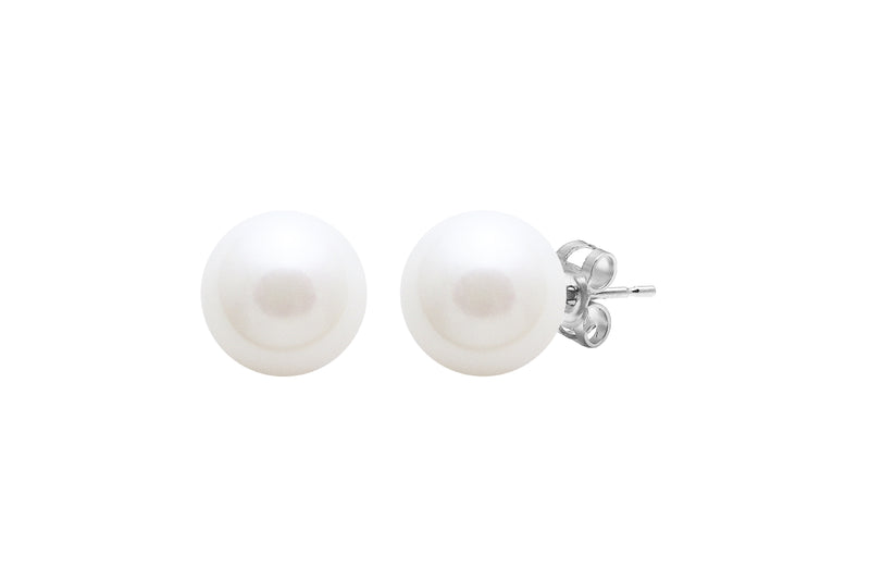 White Round Cultured River Pearl 8-8.5mm Stud Earrings Silver ESRWSIL8