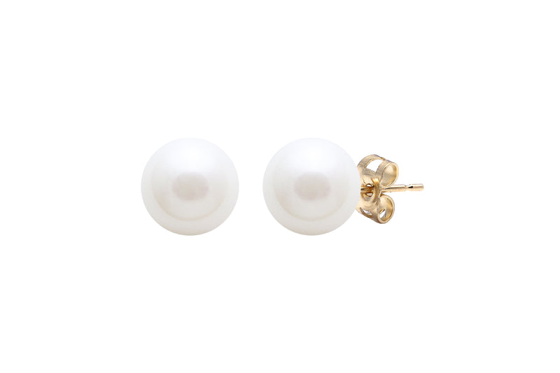 White Round Cultured River Pearl Stud Earrings 7.5-8mm 9ct Yellow Gold ESRWYG7.5