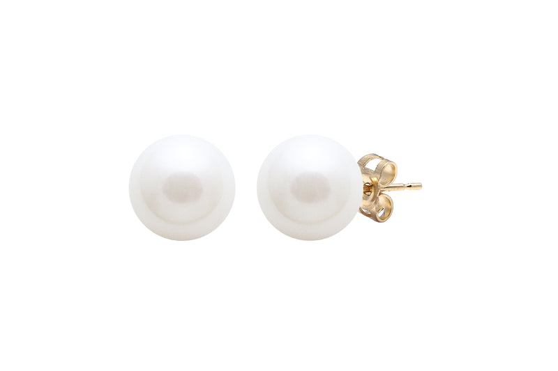 White Round Cultured River Pearl Stud Earrings 8-8.5mm 9ct Yellow Gold ESRWYG8