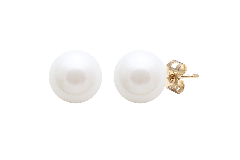 White Round Cultured River Pearl Stud Earrings 9-9.5mm 9ct Yellow Gold ESRWYG9.5