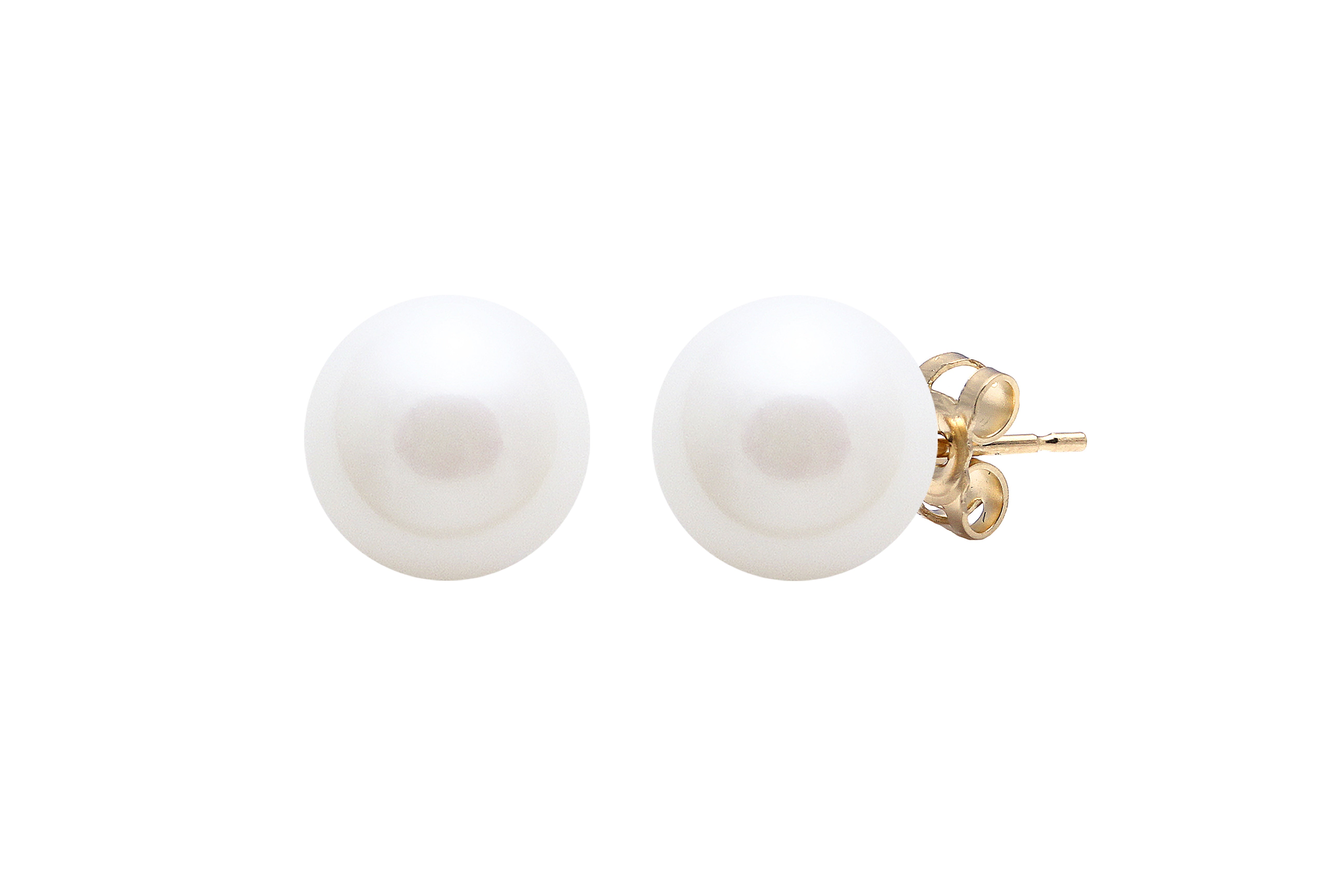 White Round Cultured River Pearl Stud Earrings 9-9.5mm 9ct Yellow Gold ESRWYG9