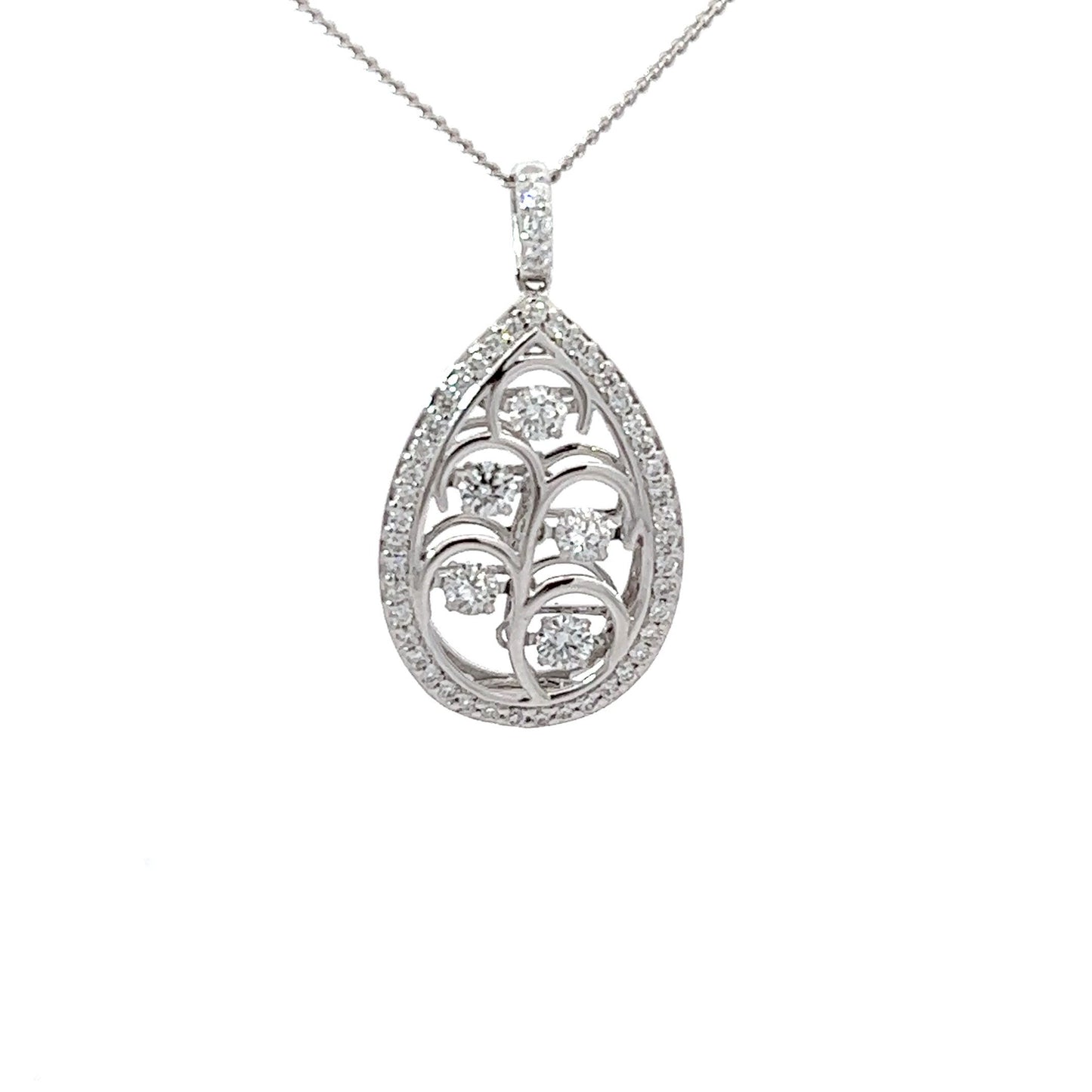 18ct White Gold Dancing Diamond Teardrop Pendant