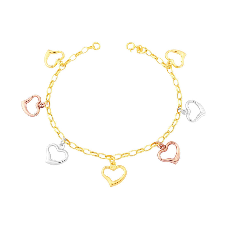 9ct 3 Colour Heart Bracelet