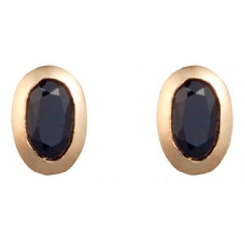 9ct Yellow Gold 5x3mm Sapphire Oval Rubover Earrings