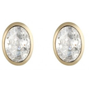 9ct Gold White CZ Rubover Set 6x4mm Earrings GE1118WCZ