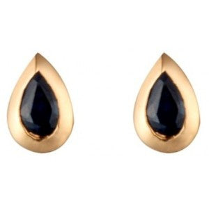 9ct Gold Sapphire Pear Cut Rubover Set 5x3mm Earrings GE1119SA