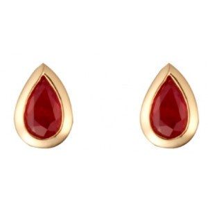 9ct Gold Ruby 6x4mm Pearshape Rubover Set Stud Earrings GE1120RB