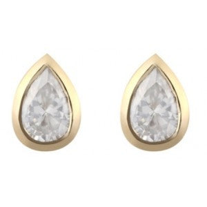 9ct Gold White CZ Pear Cut Rubover Set 6x4mm Earrings GE1120WCZ