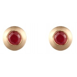 9ct Gold Ruby 3mm Round Rubover Set Stud Earrings GE1121RB