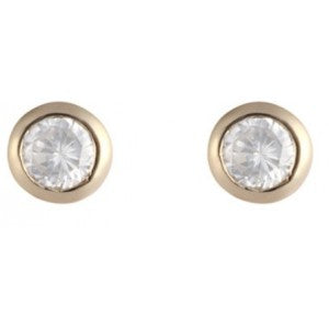 9ct Gold White CZ Round Rubover Set 4mm Earrings GE1122WCZ