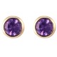 9ct Gold Amethyst Round Rubover Set 4mm Earrings GE1122AM