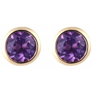 9ct Gold Amethyst Round Rubover Set 5mm Earrings GE1123AM