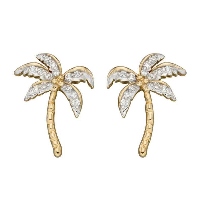 9ct Yellow Gold Diamond Palm Tree Earrings