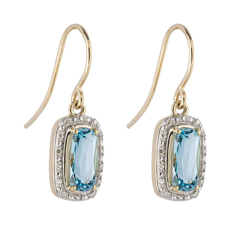 9ct Yellow Gold Blue Topaz and Diamond Drop Earrings GE2416T