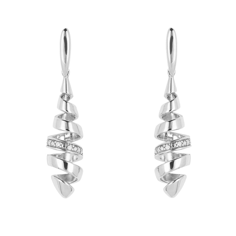9ct White Gold Diamond Spiral Drop Earrings