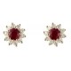 9ct Gold Ruby & CZ Cluster Earrings