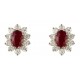 9ct Gold Ruby & CZ Cluster Stud Earrings