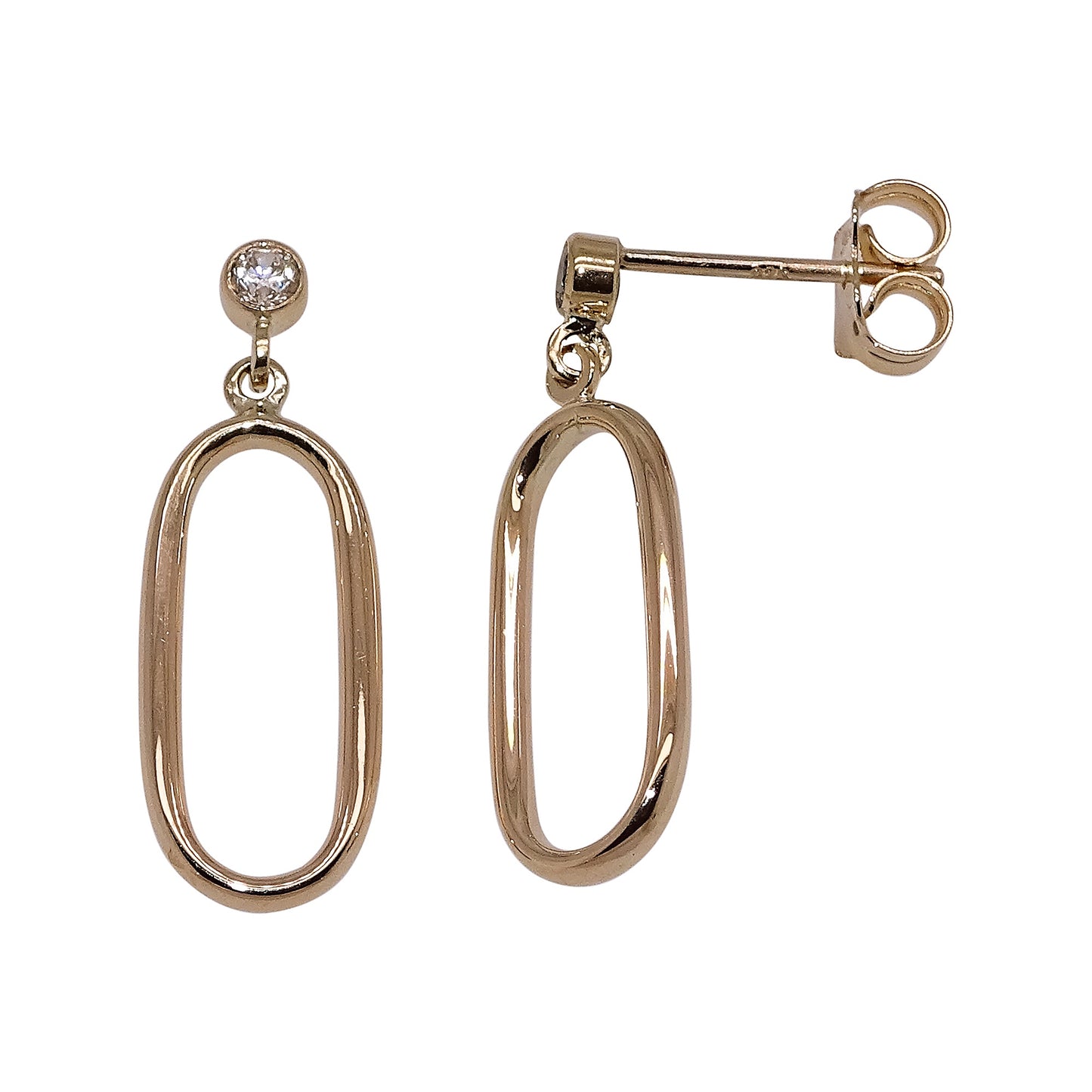 9ct Y/G Open Hoop Drop Earrings CZ GER192