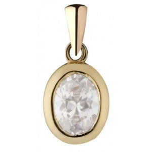 9ct Gold White CZ Oval Cut Rubover Set 8x6mm Pendant GP1146WCZ