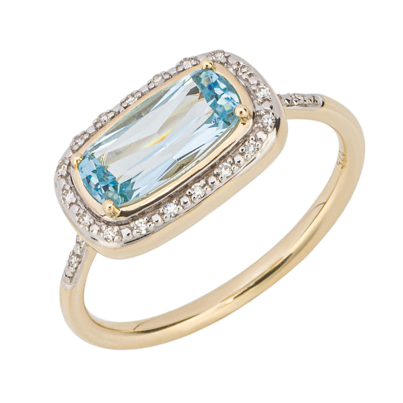 9ct Yellow Gold Diamond & Sky Blue Topaz Ring