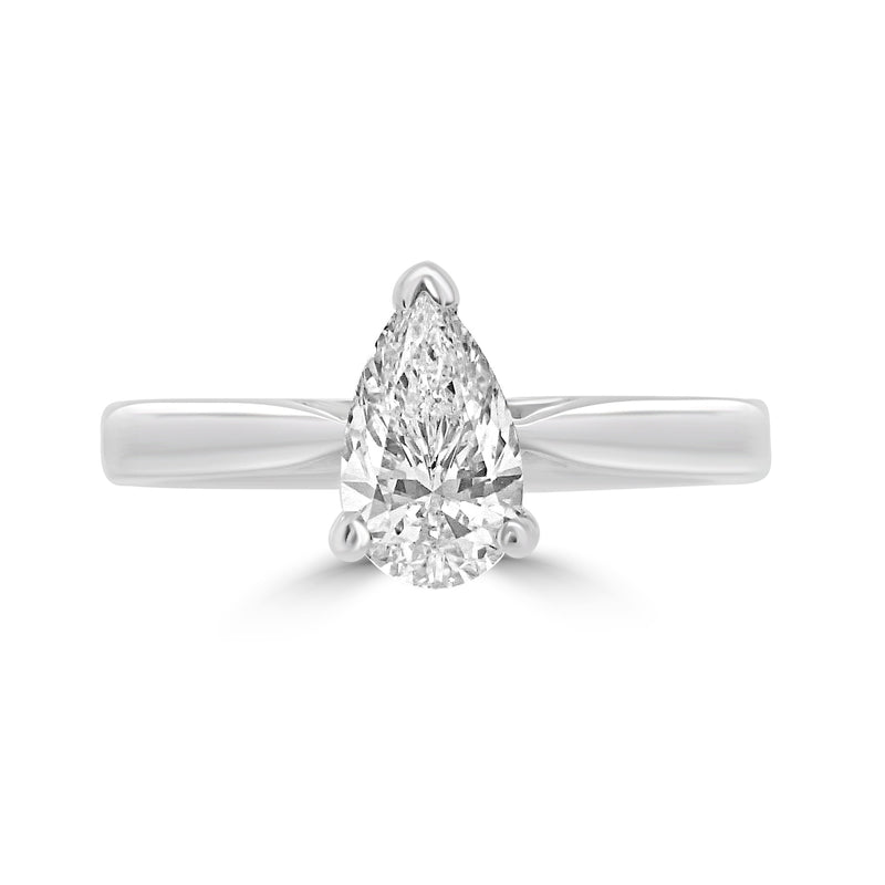 Platinum Pear Cut Solitaire Diamond Ring 0.90ct F SI 2