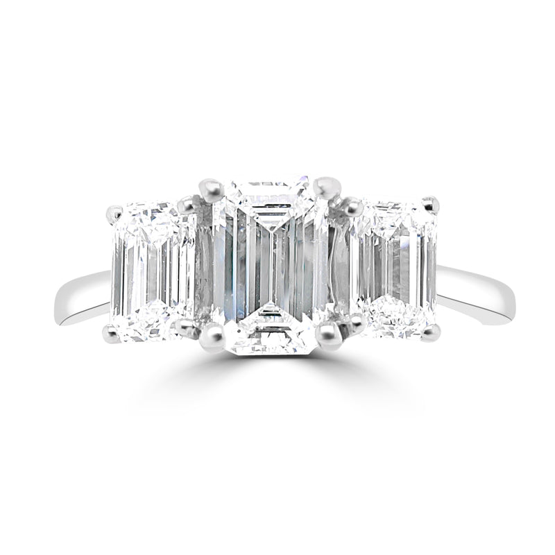 Platinum Emerald Cut Trilogy Diamond Ring 1.50ct - RN9589