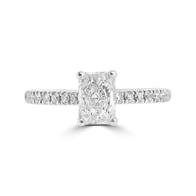 Platinum Radiant Solitaire Ring with Diamond Shoulders 0.88ct - RN8563