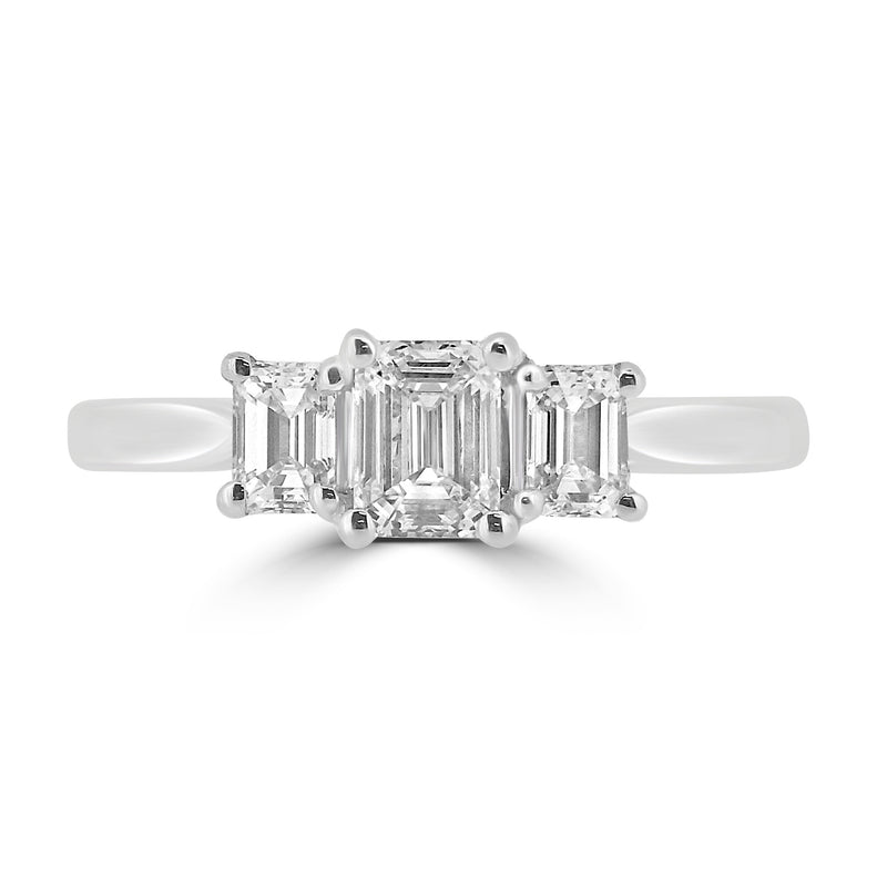 Platinum Emerald Cut Diamond Trilogy Ring 1.00ct - RN9541