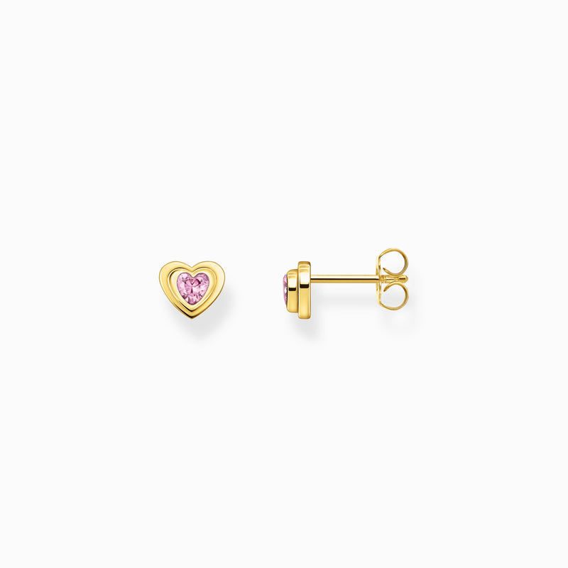 Thomas Sabo Pink Heart Stud Earrings Yellow Gold Plated H2271-414-9