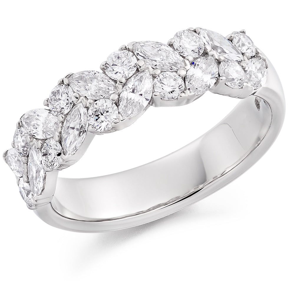 Platinum Two Row Marquise & Brilliant Cut Diamond Ring 1.20ct
