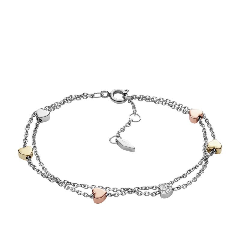 Heart Tri-Tone Steel Double-Chain Bracelet - JF02854998