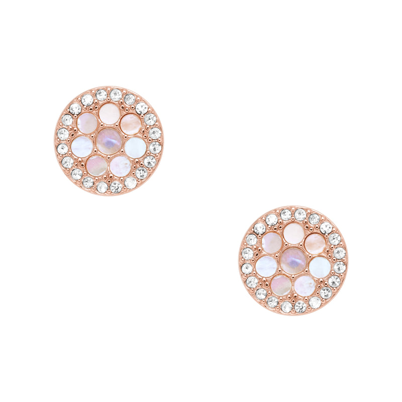 Fossil Rose Gold Tone Mother Of Pearl Ear Studs JF02906791