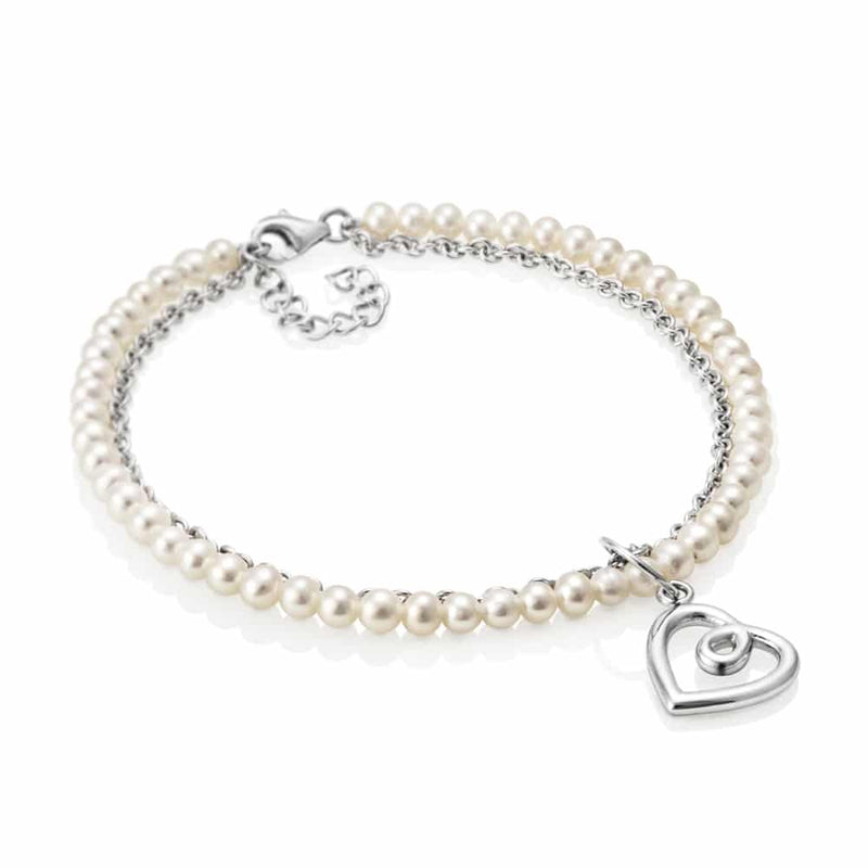 Jersey Pearl Aphrodite Silver Chain Freshwater Pearl Heart Bracelet KSB1