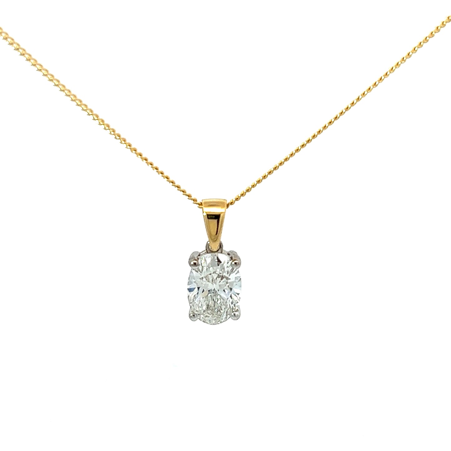 18ct Gold Oval Cut Lab Grown Diamond Solitaire Pendant 1.82ct G/VS1