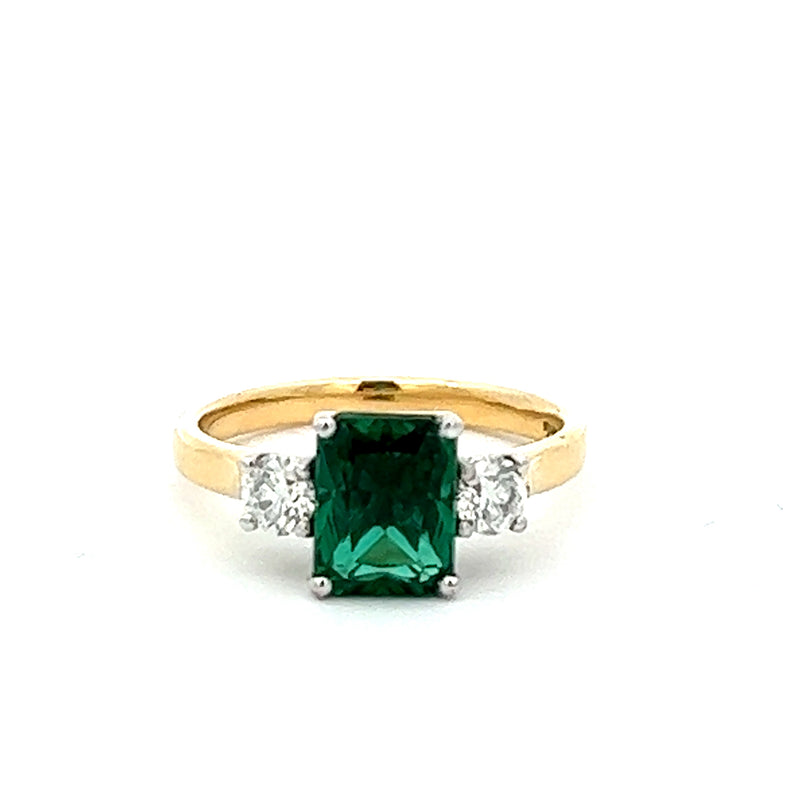 18ct Gold Lab Grown Emerald & Natural Diamond Trilogy LABASM41