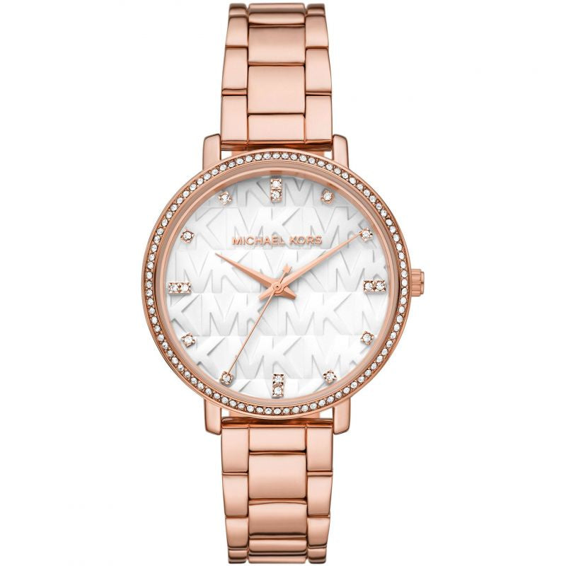 Michael Kors Ladies Pyper Rose Gold Watch With White MK Dial MK4594
