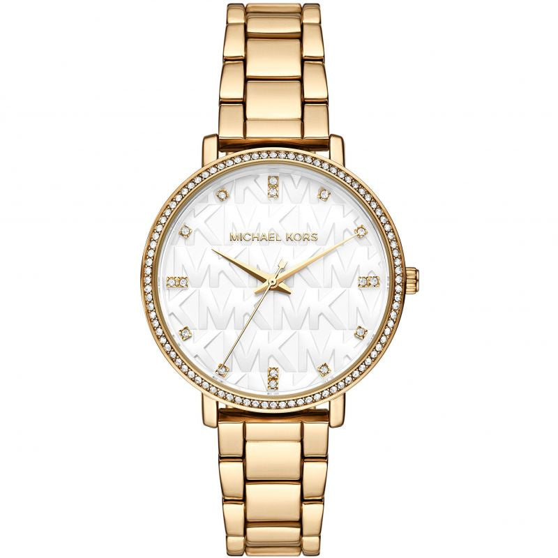 Michael Kors Ladies Pyper Gold Watch With White MK Dial MK4666