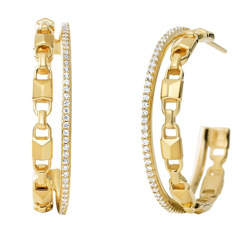 Michael Kors Mercer Link Double Row 14ct Gold Plated Hoop Earrings MKC1014AN710